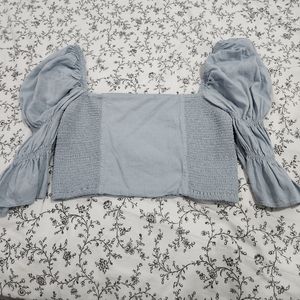 Urban Outfitters blue puffy sleeve crop top